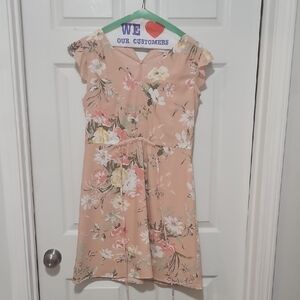 LOFT Floral Casual Dress in Cream and Pink